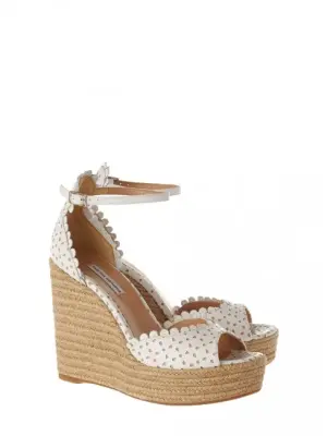 Sandales compensées HARP en cuir fleuri blanc Prix boutique $545 Taille 38,5 — photo 1