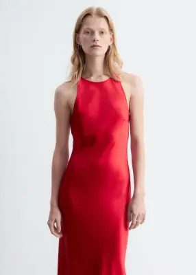 Robe midi en satin sans manches - Rouge — photo 2