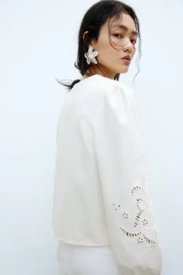 Veste à nouer avec broderie anglaise - Crème — photo 3