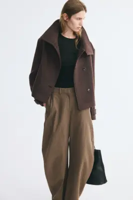 Veste à col entonnoir en laine mélangée - Marron foncé — photo 1