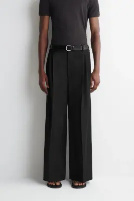 PANTALON LARGE À PLIS DÉCONTRACTÉ - NOIR — photo 2