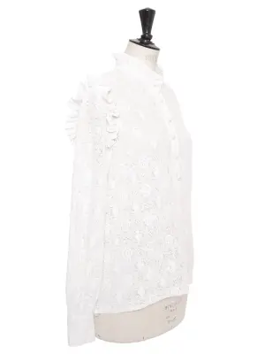 Blouse manches longues en dentelle blanche et boutons perles ivoire Prix boutique 175€ Taille 36 — photo 2