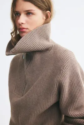 Pull à col zippé - Taupe — photo 2