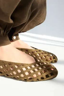 Ballerines à effet tressé - Vert kaki foncé — photo 2