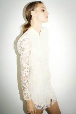 Robe à boutons noués en dentelle - Beige clair — photo 2