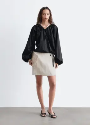 Blouse croisée en coton - Noir — photo 1