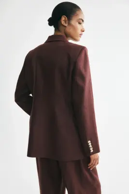 Blazer en lin à fermeture croisée - Marron foncé — photo 2