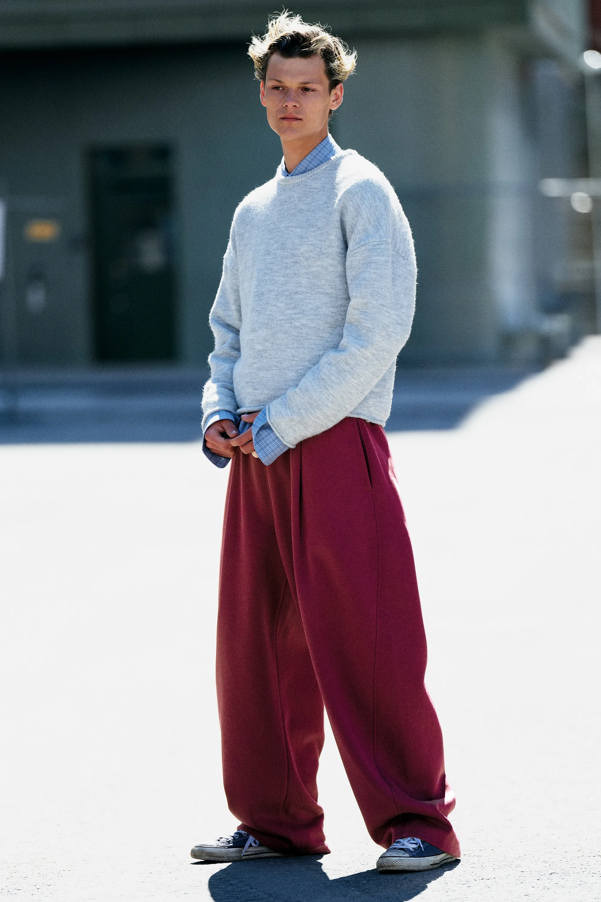 Pull carré en maille - Mélange gris clair