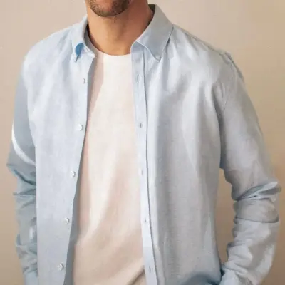 Chemise lin coton bleu clair Paulin — photo 2