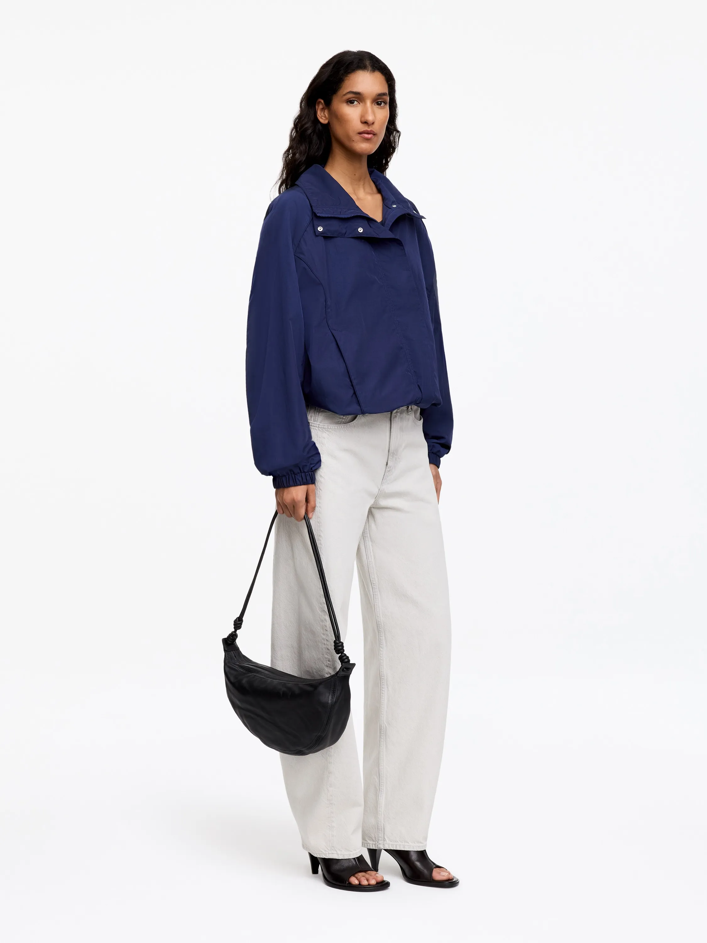 Veste en nylon à col montant - Bleu foncé