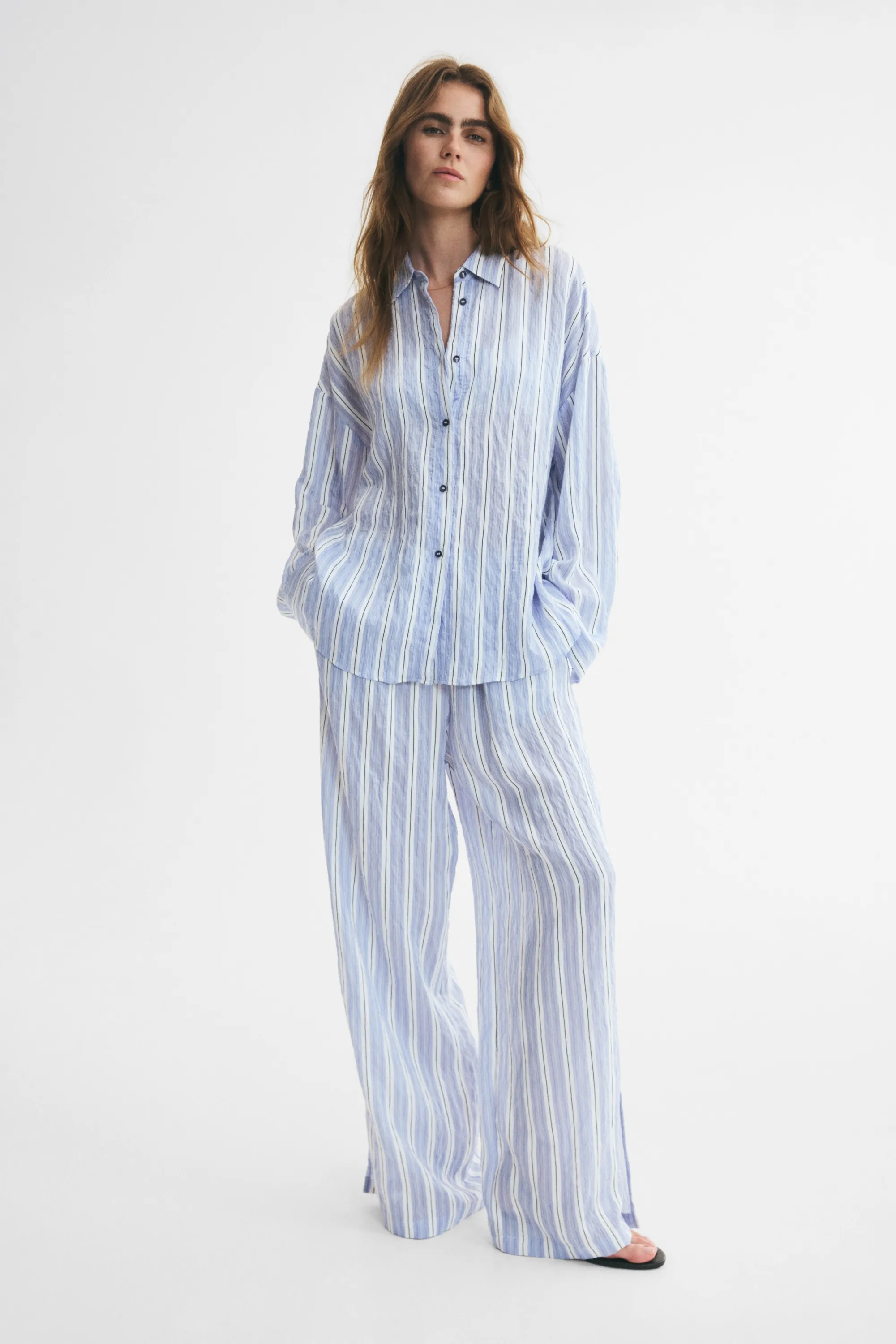 Chemise en crêpe - Bleu clair/rayé