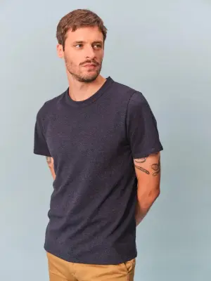 T-shirt Romain maille piquée col rond bleu chiné manches courtes — photo 3