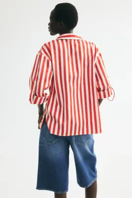 Chemise popover oversize - Rouge/rayé — photo 4