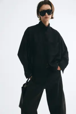 Chemise oversize à col droit - Noir — photo 1