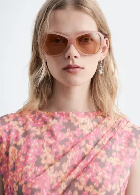 Robe drapée sans manches - Rose / Motifs fleuris — photo 3