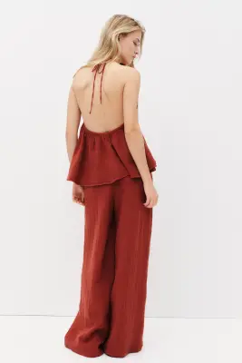 Pantalon droit en mousseline - Rouge rouille — photo 2