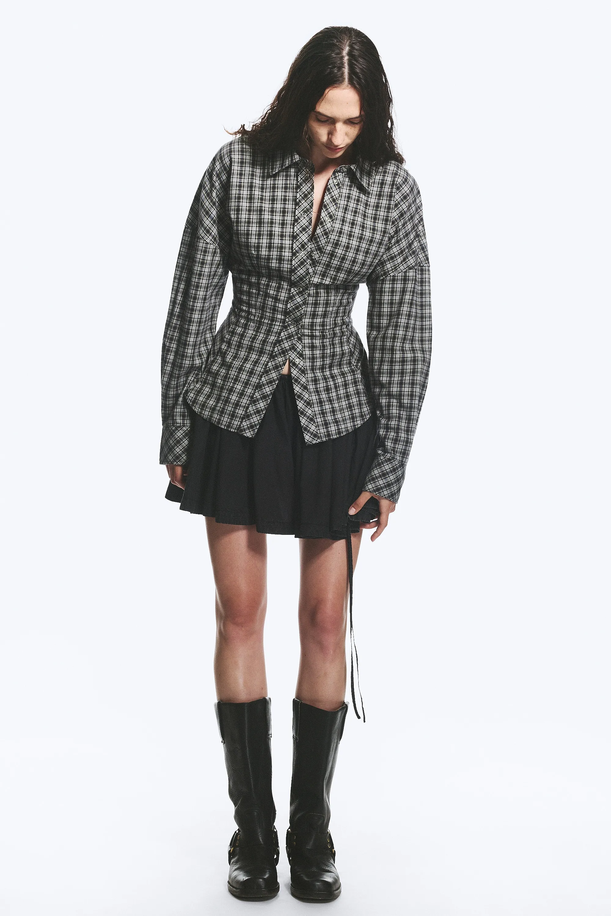 Chemise Trapèze Cintrée - Noir/Gris à carreaux