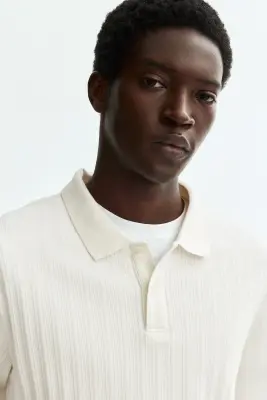 Polo Slim Fit en jersey texturé - Crème — photo 2