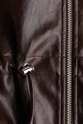 Veste à col droit en tissu enduit - Marron foncé — photo 4