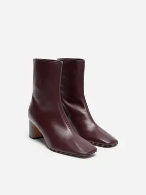 Bottines en cuir de style chaussette - Rouge foncé — photo 2