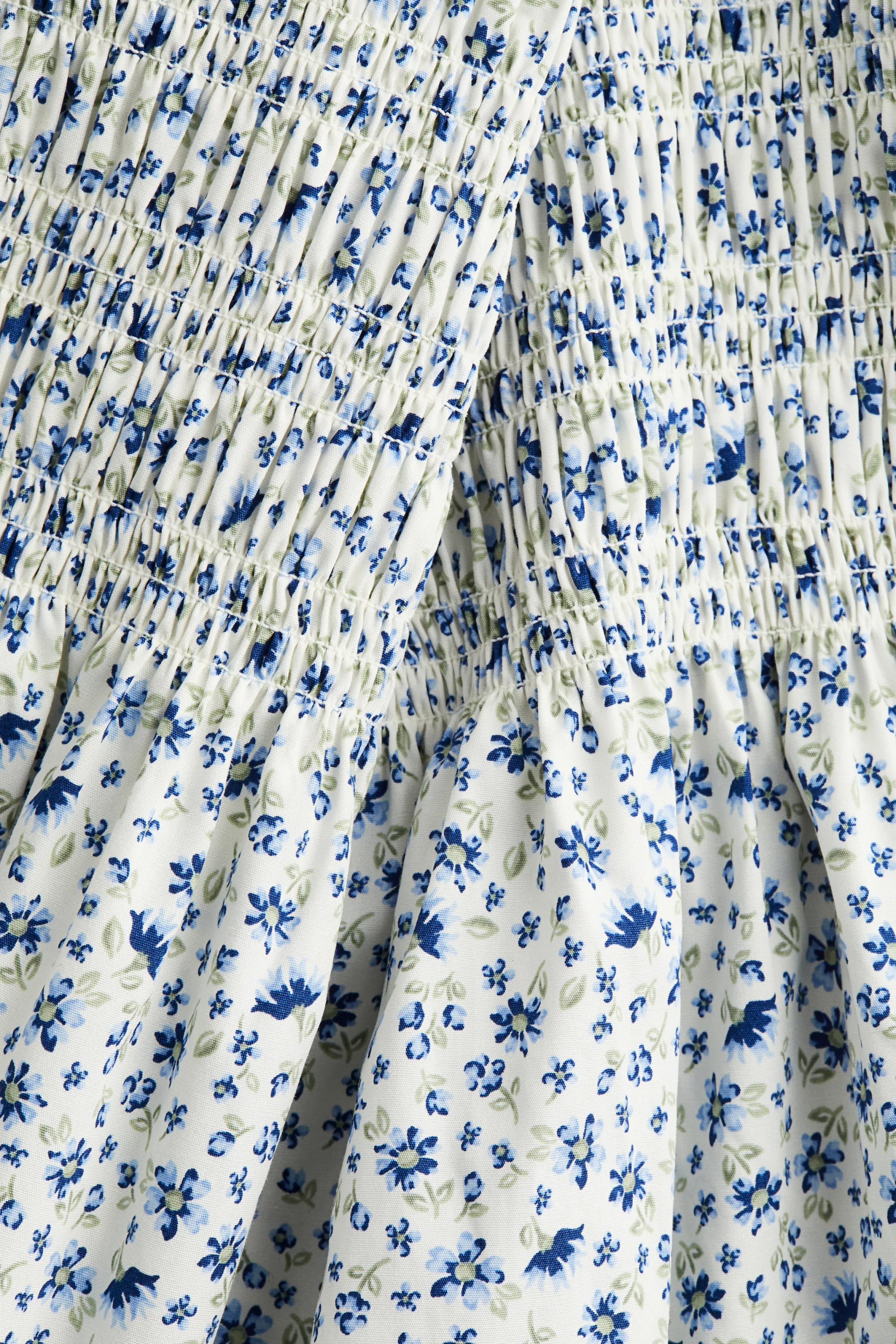 Robe smockée en popeline - Blanc/bleu/fleuri