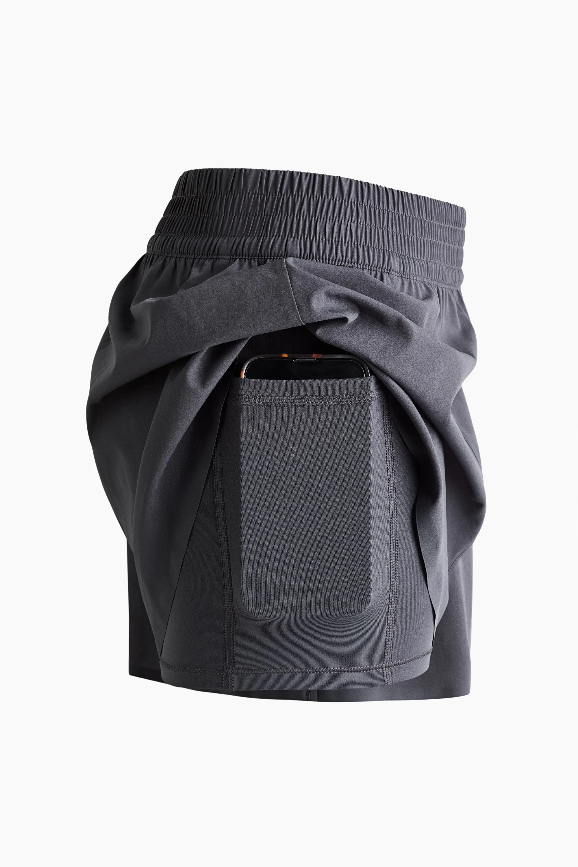 Short de sport superposé avec poche - Gris argile foncé