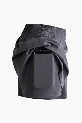Short de sport superposé avec poche - Gris argile foncé — photo 1