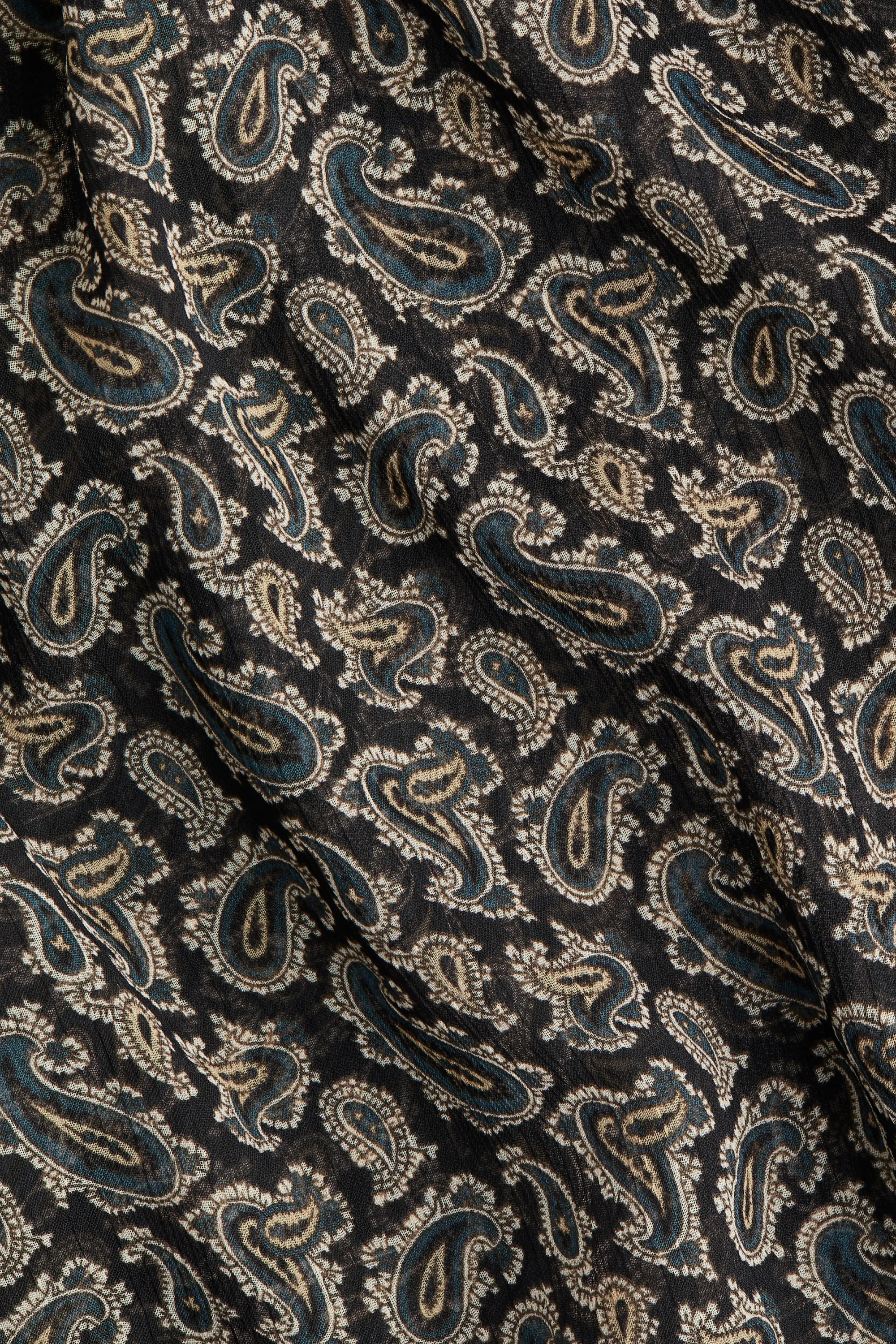 Blouse lavallière en mousseline - Bleu marine/motif cachemire