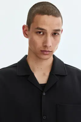 Chemise Relaxed Fit avec col cubain - Noir — photo 1