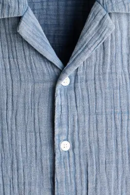 Chemise Relaxed Fit en mousseline - Bleu ancien — photo 3