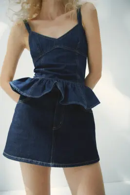 Top péplum en denim - Bleu denim foncé — photo 3