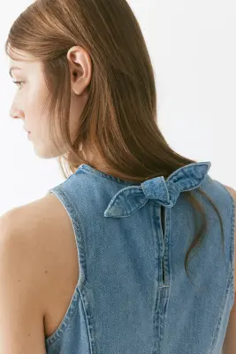 Robe en denim avec jupe évasée - Bleu denim clair — photo 3