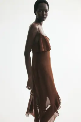 Robe volantée à bretelles fines - Marron foncé — photo 4