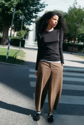 Pantalon chic avec jambes barrel - Marron/carreaux — photo 2