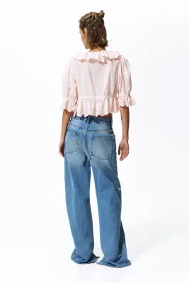 Blouse en coton avec broderie anglaise - Rose poudré — photo 2