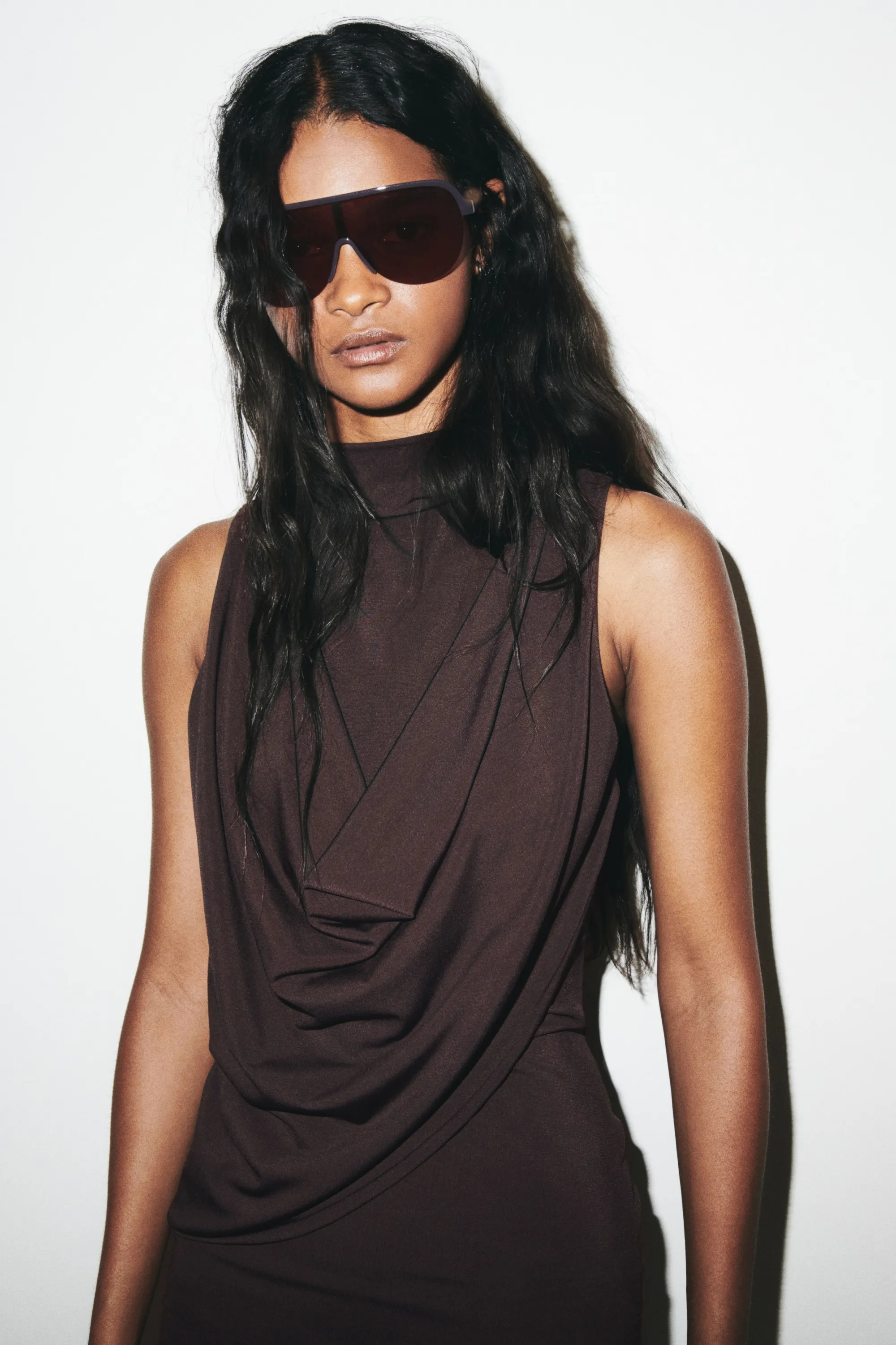 Robe en jersey à effet drapé - Marron foncé