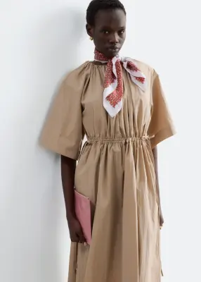 Robe midi à cordon de serrage - Beige — photo 4