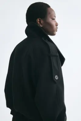 Veste à fermeture croisée avec col entonnoir - Noir — photo 4