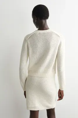 CARDIGAN EN MAILLE DE COTON TEXTURÉE - BLANC — photo 4