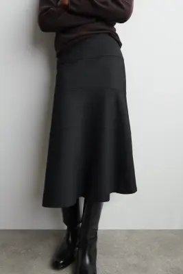 JUPE MIDI TRAPÈZE SILHOUETTE INCURVÉE - GRIS FONCÉ — photo 2