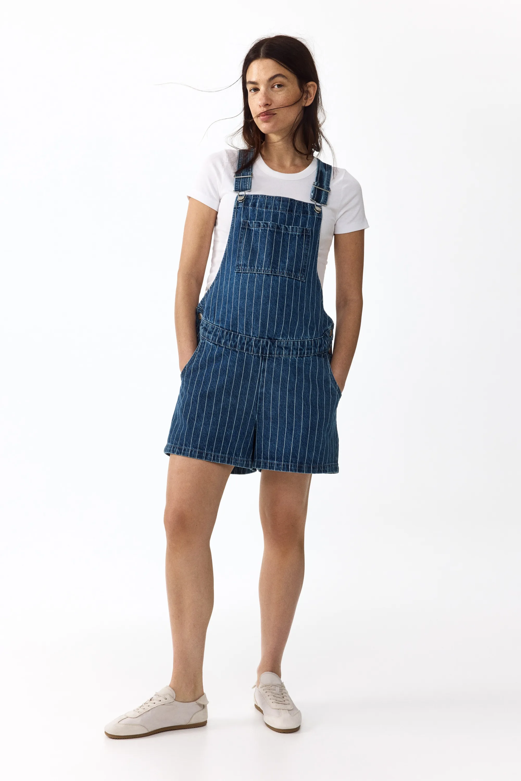 MAMA Salopette short - Bleu denim/rayures tennis
