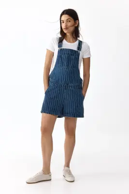 MAMA Salopette short - Bleu denim/rayures tennis — photo 1