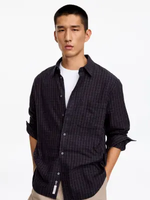 Chemise en flanelle brossée - Carreaux/Bleu marine foncé — photo 3