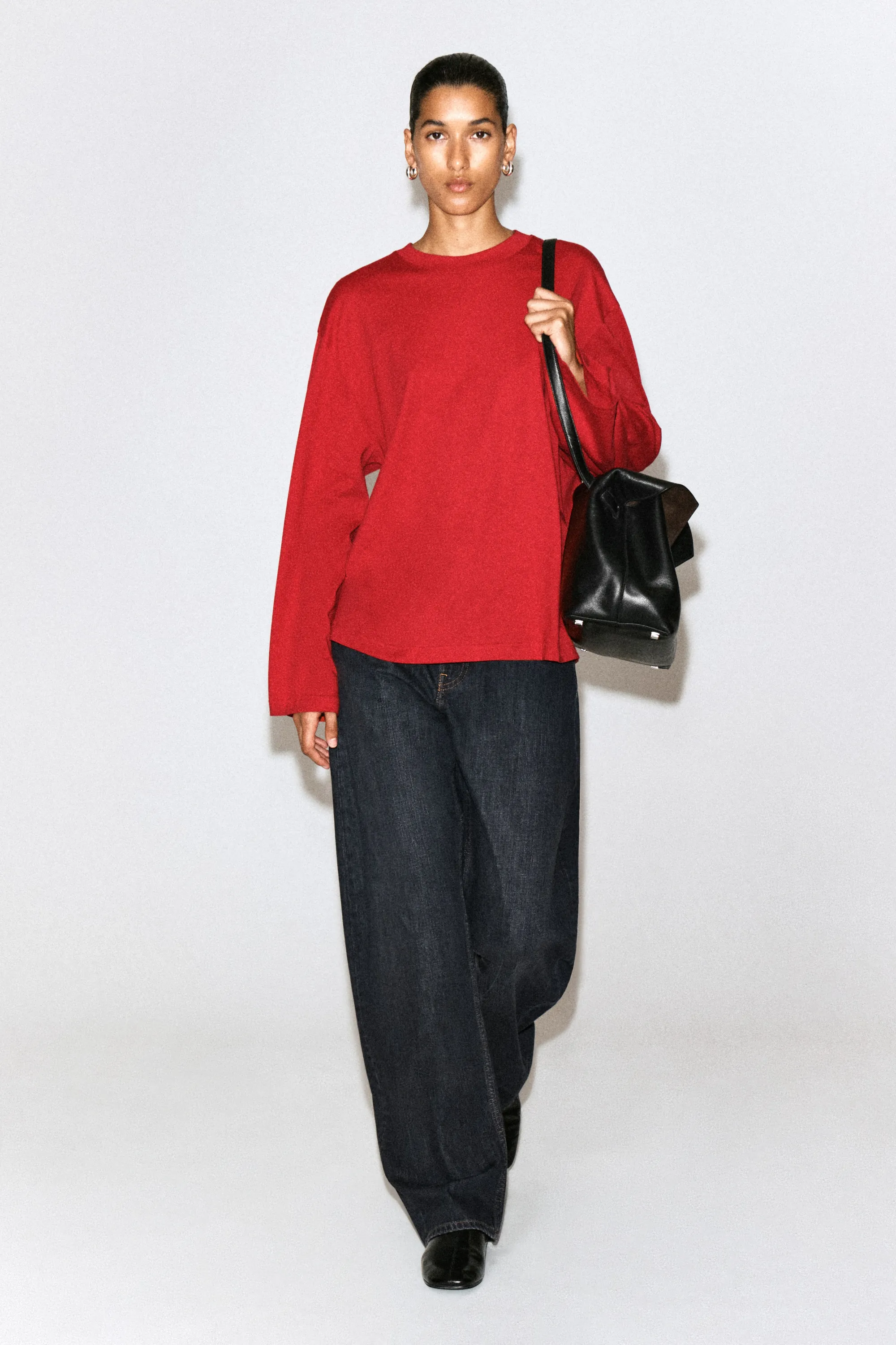 T-SHIRT À MANCHES LONGUES EN COTON BROSSÉ - ROUGE