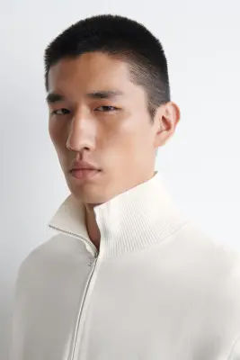 PULL DEMI-ZIPPÉ EN MAILLE DOUBLE FACE - BLANC — photo 2