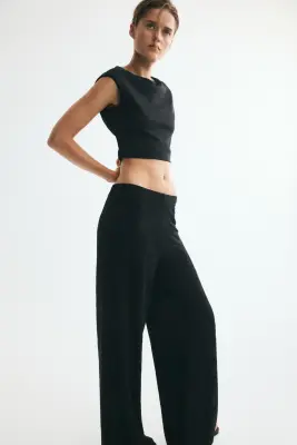 Pantalon à taille élastique en jersey jacquard - Noir — photo 2