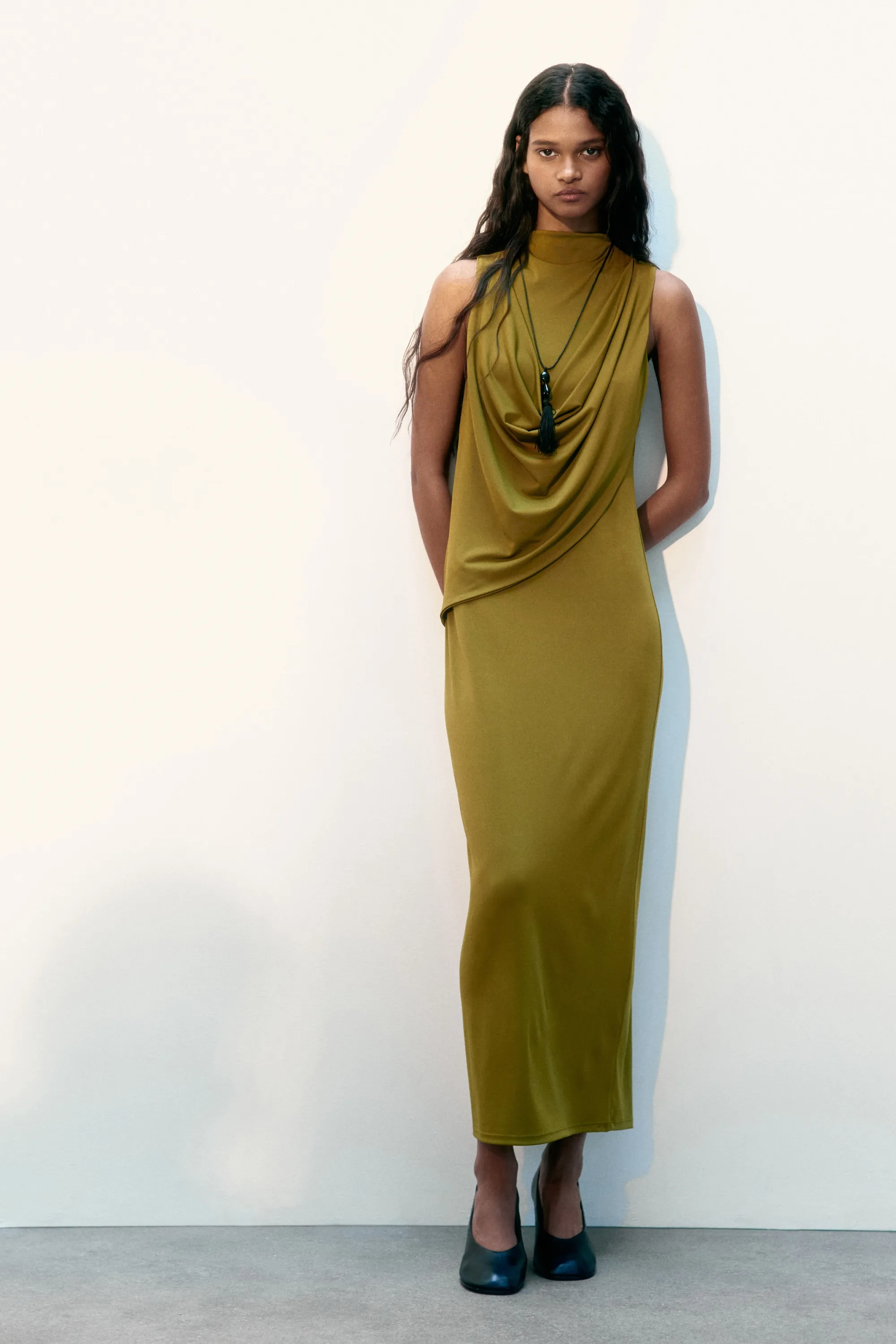 Robe maxi à effet drapé - Vert olive