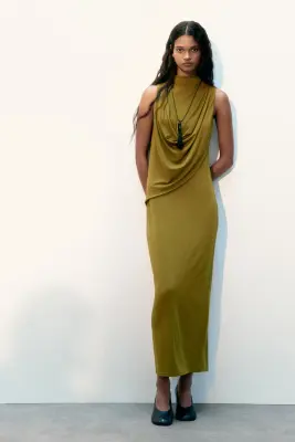 Robe maxi à effet drapé - Vert olive — photo 1