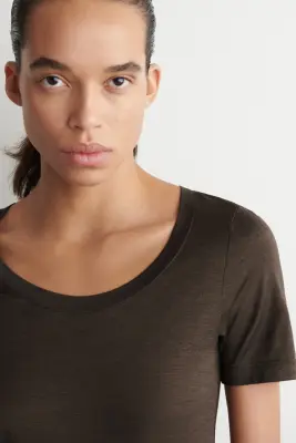 T-SHIRT SLIM EN SOIE - BRUN CHINÉ — photo 2