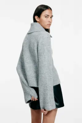 Gilet en maille côtelée avec col - Gris clair chiné — photo 3